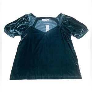 NWT LOFT Blouse Womens S Emerald Green Velvet Puff Sleeve Sweetheart Neck Fairy
